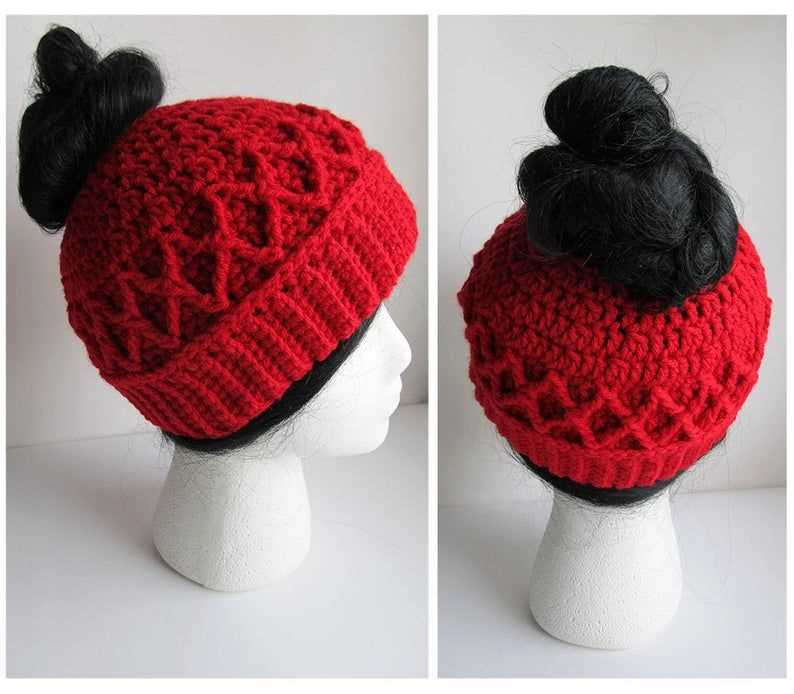 Messy bun knit hat pattern