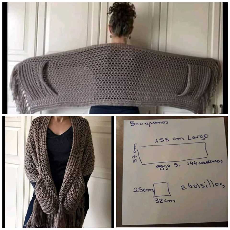 Knit shawl with pockets pattern