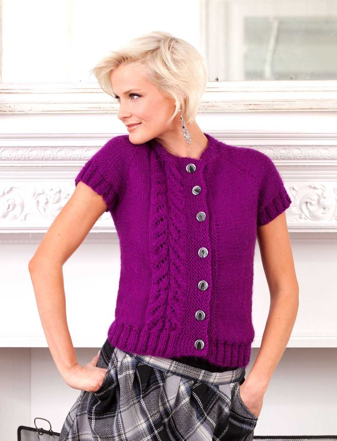 Free knitting pattern for women's short sleeve cardigan