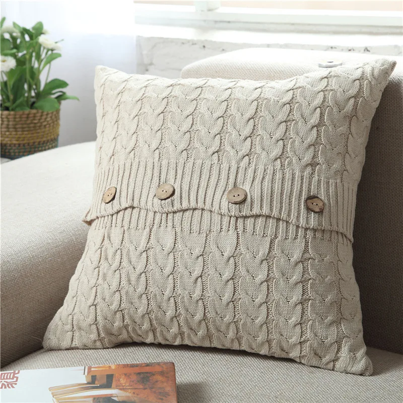 Knitted cushion patterns with buttons