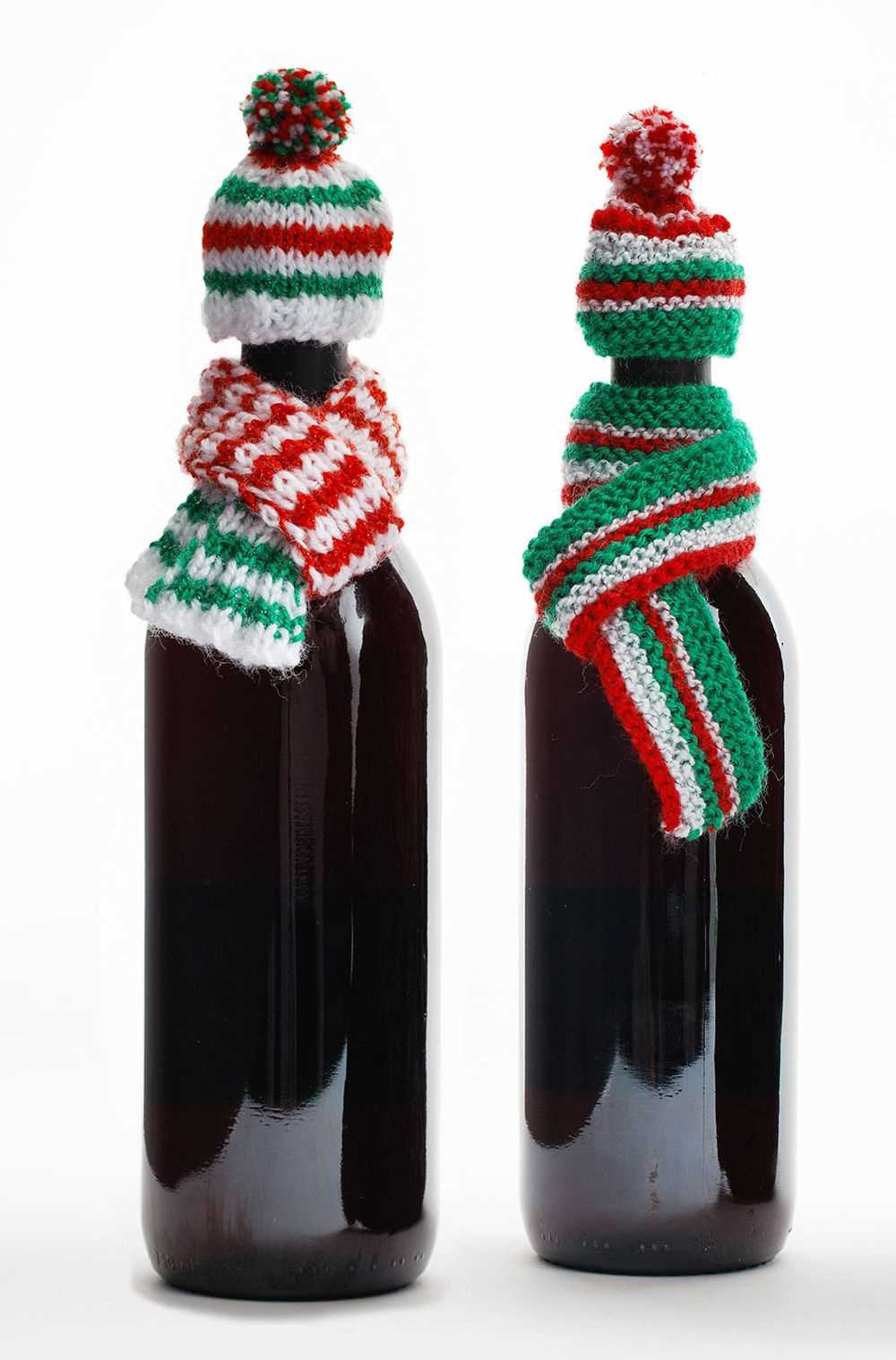 Free knitting pattern for wine bottle hat and scarf