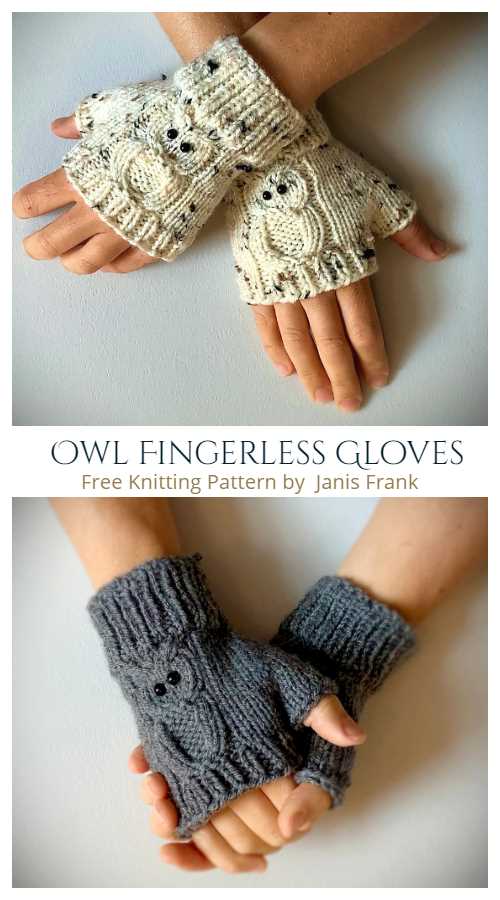 Free owl fingerless gloves knitting pattern