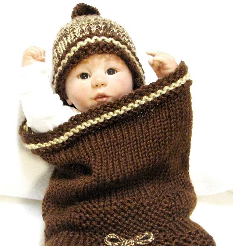 Free knitting pattern baby cocoon and hat