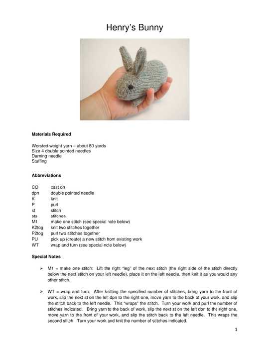 Henry's bunny knitting pattern