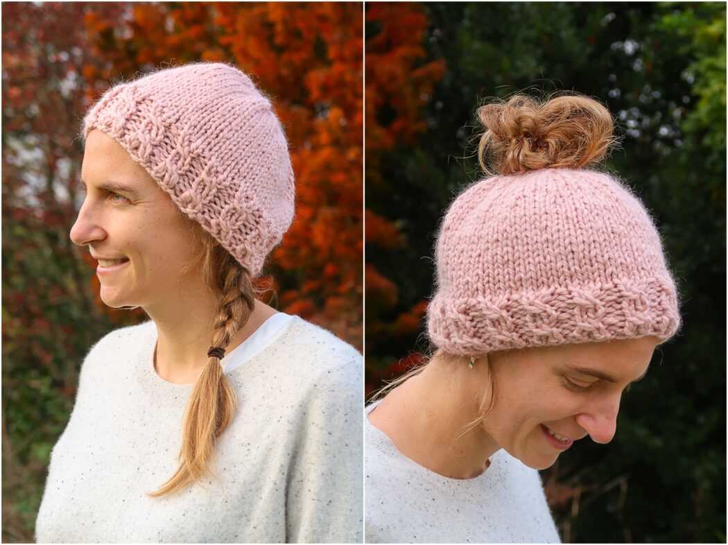 Knitted messy bun hat free pattern