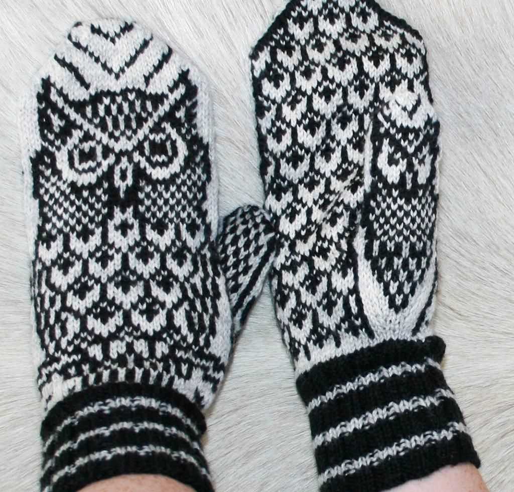 Owl mittens knitting pattern