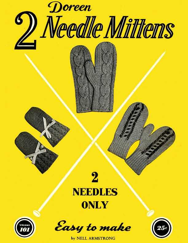 Two needle mittens free knitting pattern