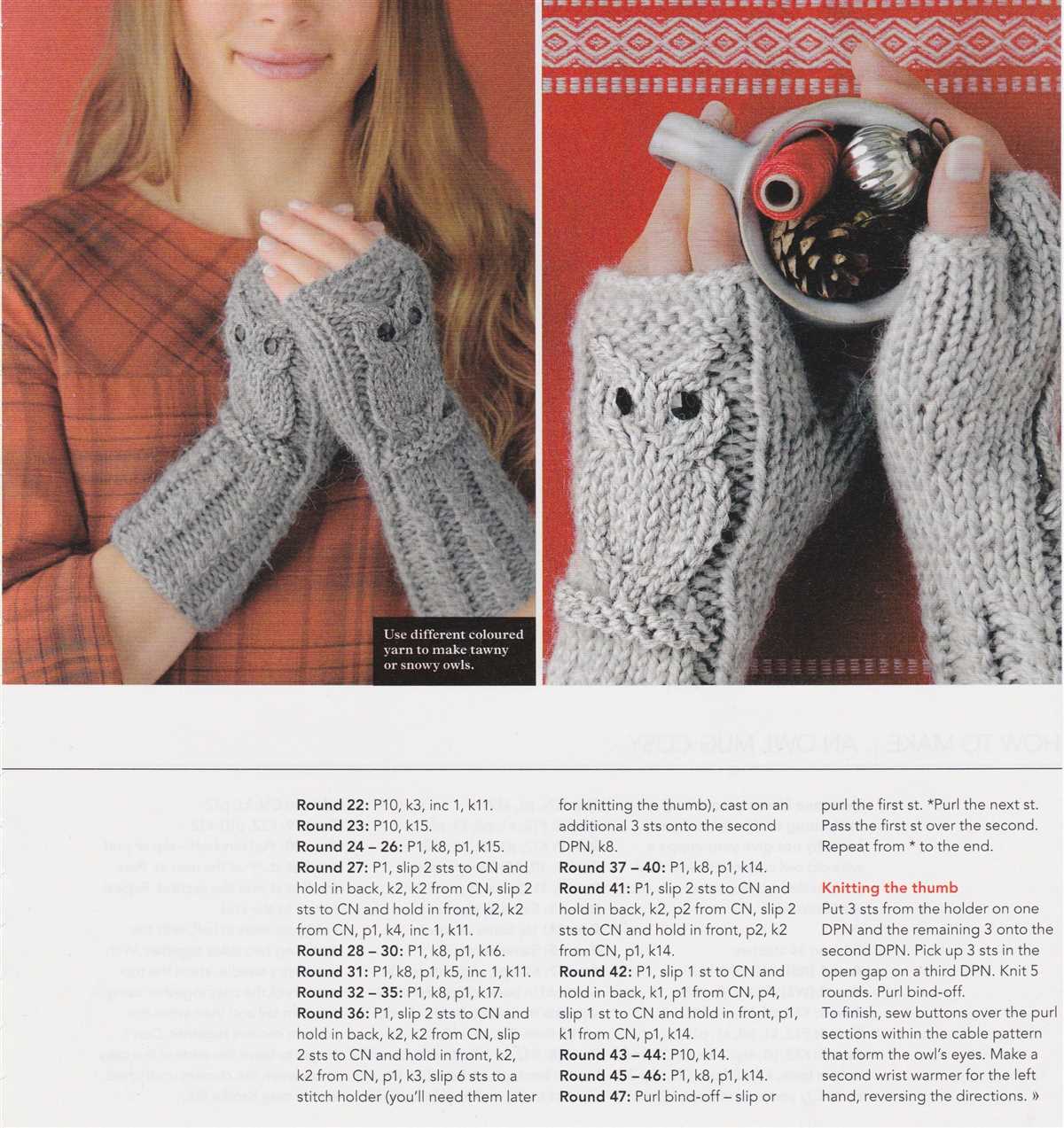 Knitting pattern for wrist warmers with thumb