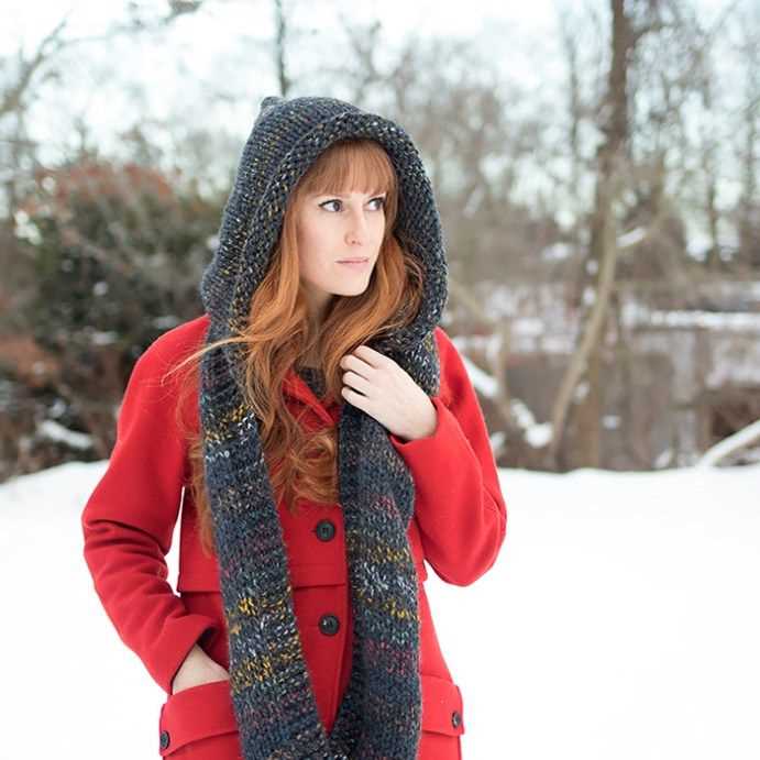 Easy hooded scarf free knitting pattern