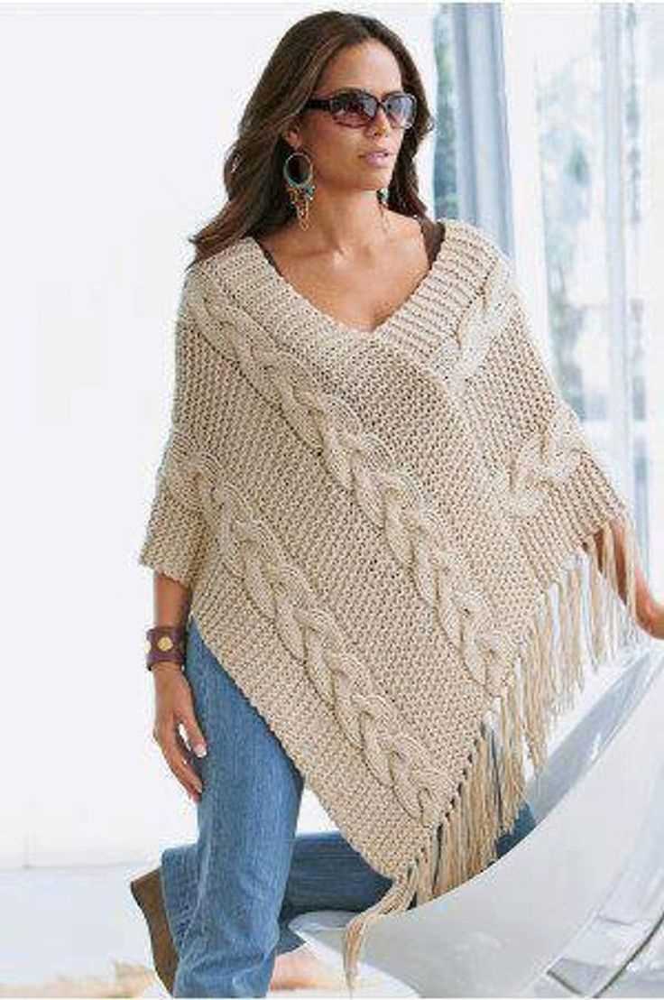 Poncho sweater with sleeves knitting pattern