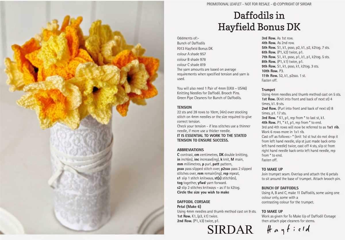 Free daffodil knitting pattern