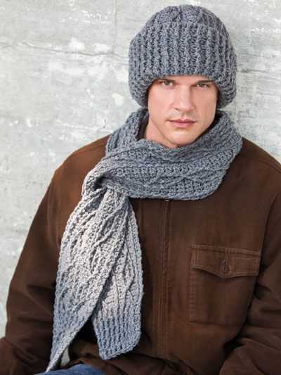 Knitting pattern for mens scarf and hat