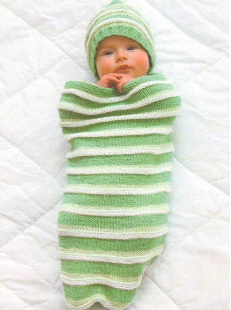 Free knitting pattern baby cocoon and hat