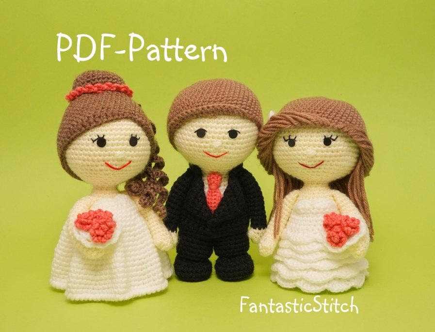 Free knitting pattern for bride and groom dolls