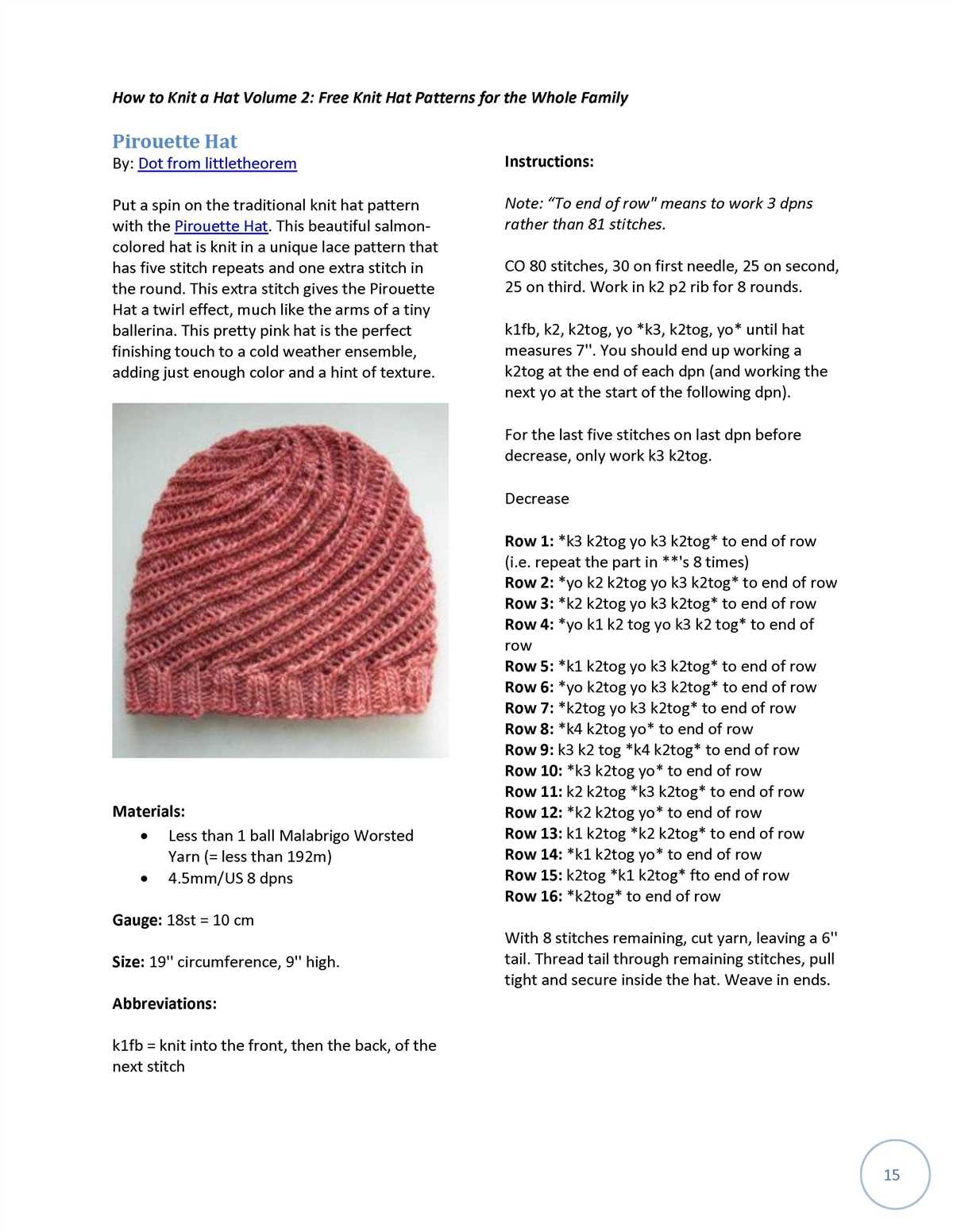 How to knit a hat free pattern