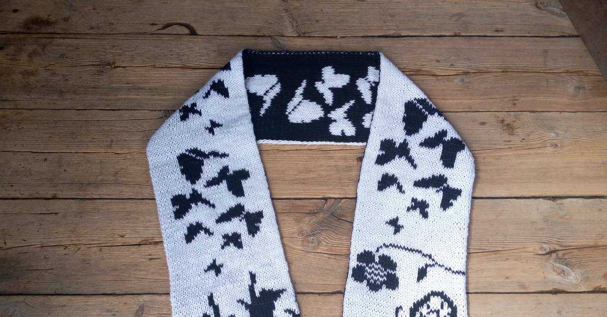 Gg jacquard pattern knitted scarf black