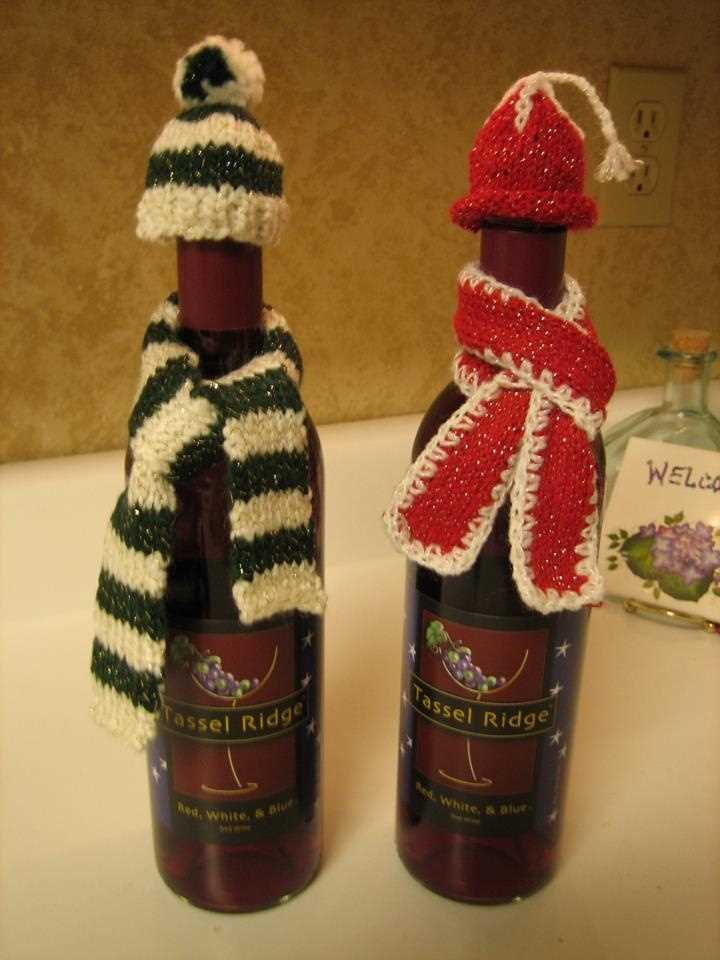 Free knitting pattern for wine bottle hat and scarf