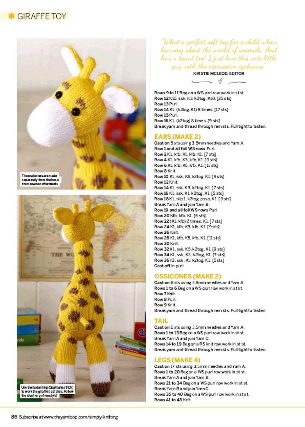 Knitted giraffe toy pattern