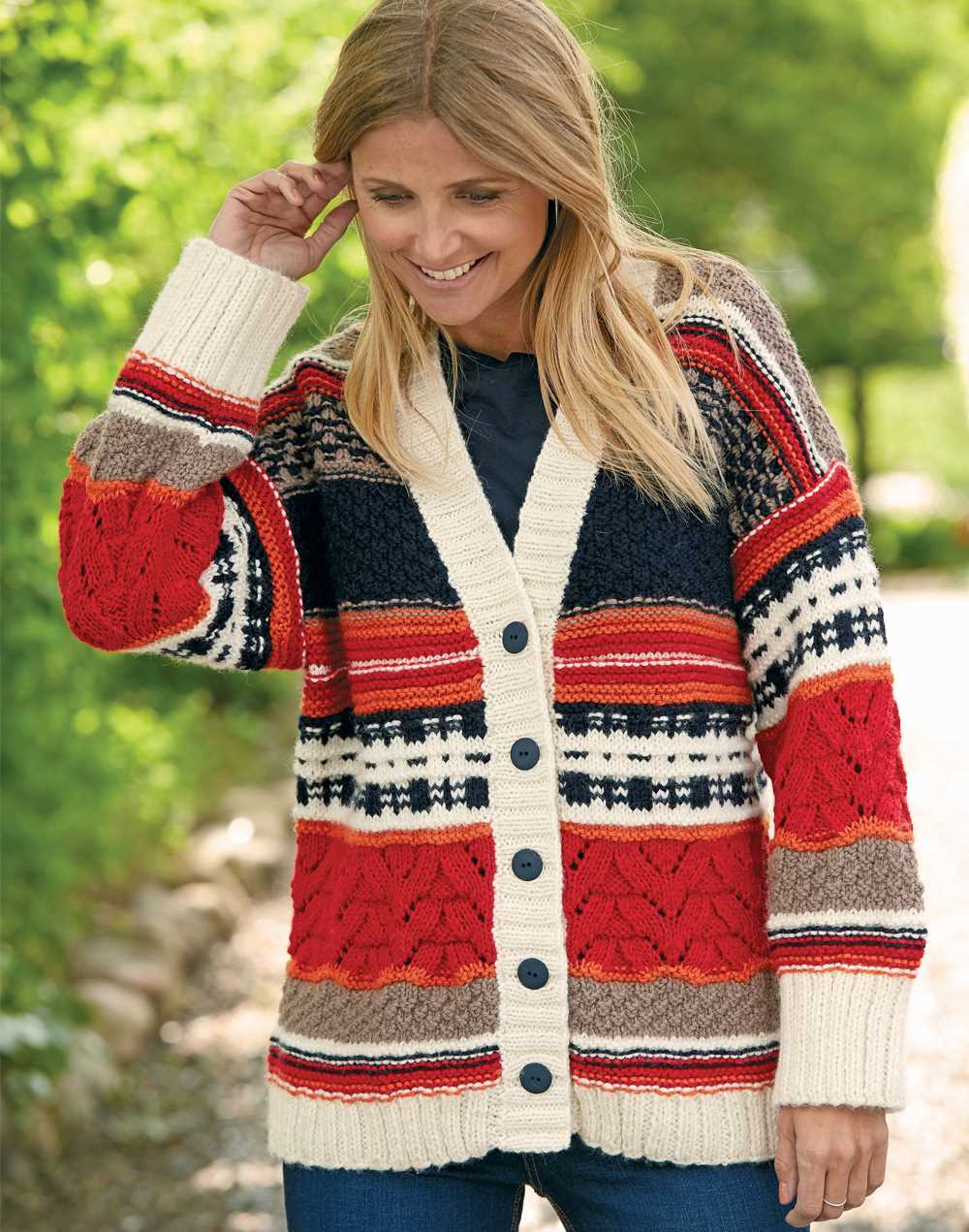 Ladies striped cardigan knitting pattern