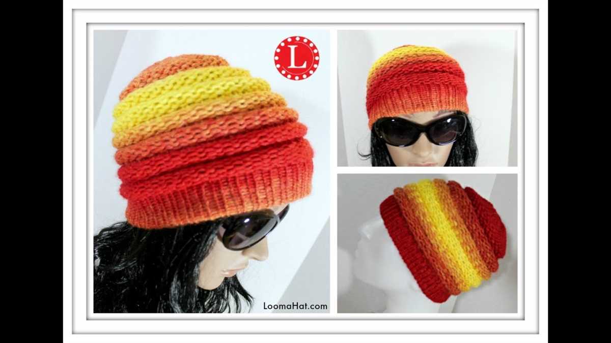 Loom knit hat with brim pattern