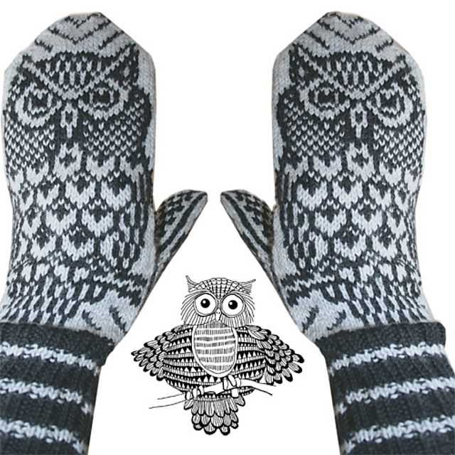Owl mittens knitting pattern