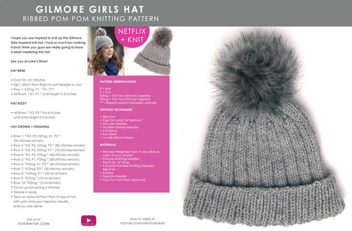 Free pom pom hat knitting pattern