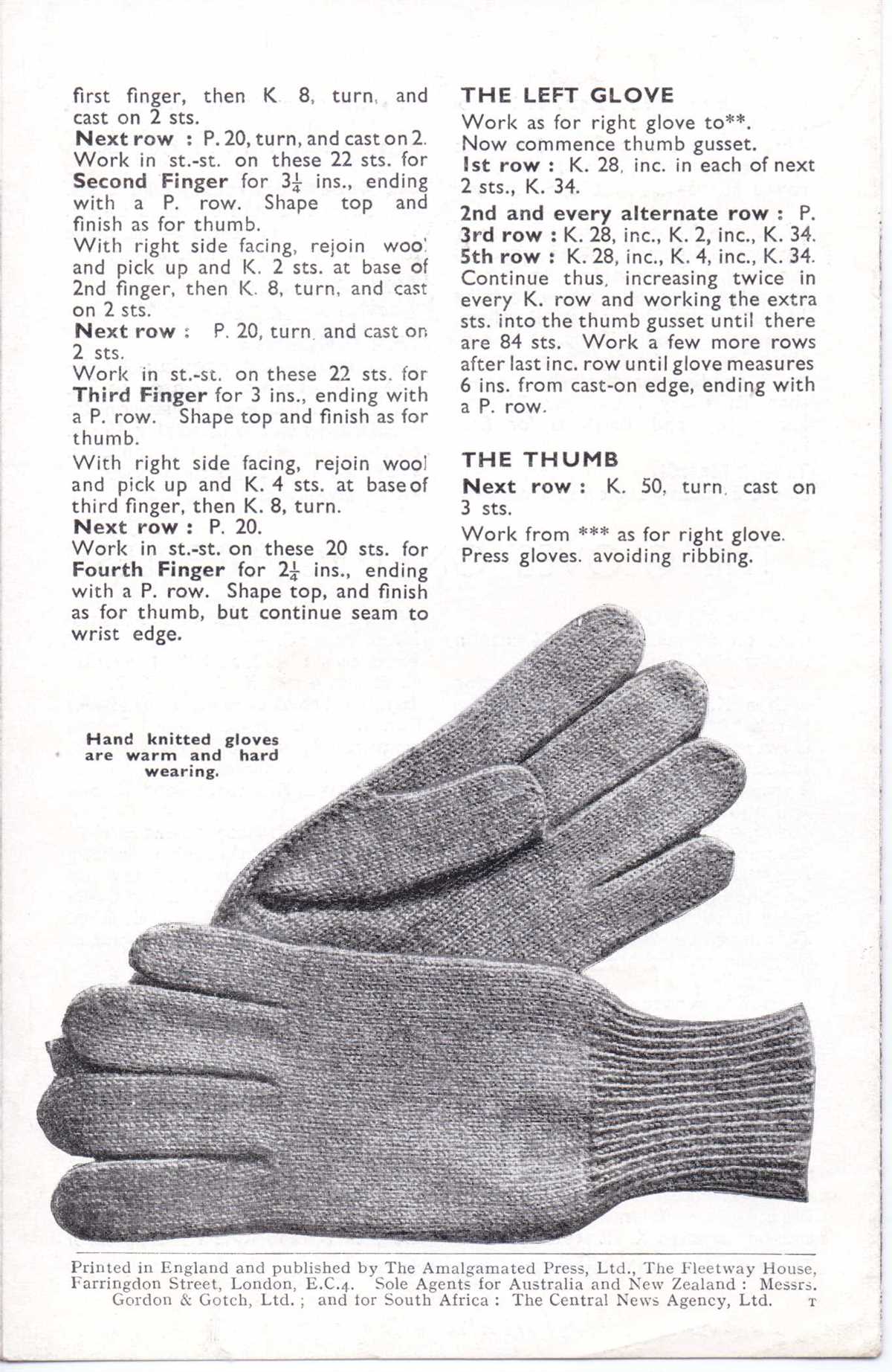 Free knitting patterns for men's gloves on two needles