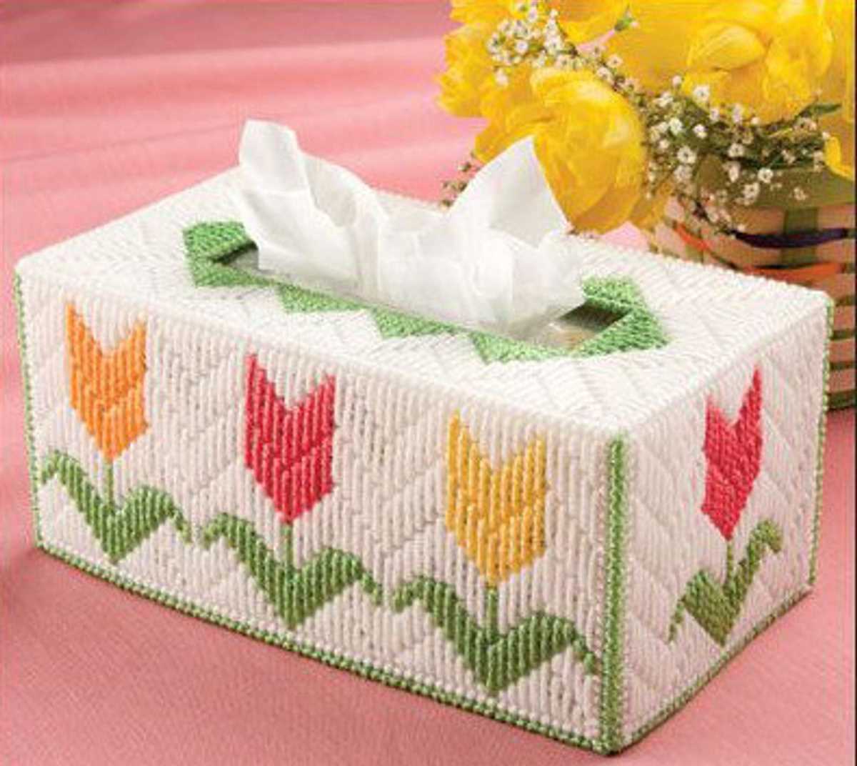 Knitted lace tissue box cover pattern