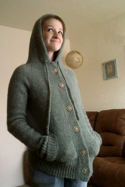 Aran hooded cardigan knitting pattern