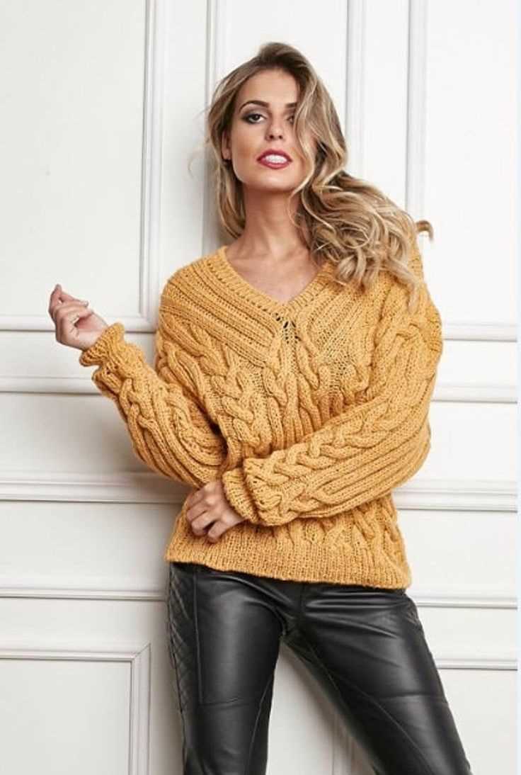 Chunky v neck sweater knitting pattern