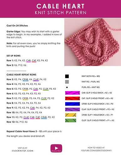 Knit heart cable pattern