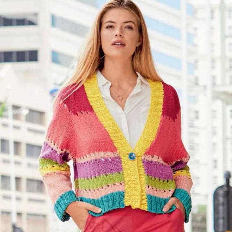 Ladies striped cardigan knitting pattern