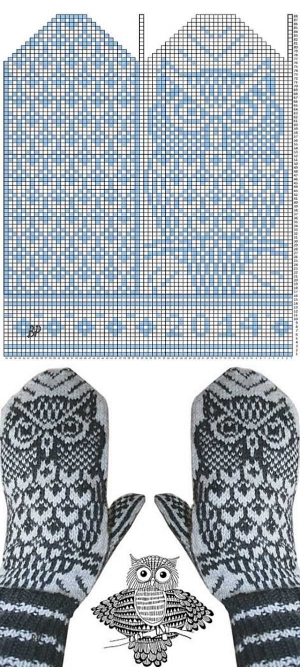 Owl mittens knitting pattern