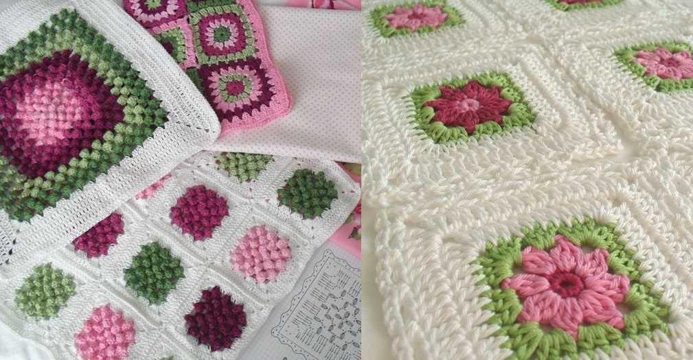 Knitted granny square blanket pattern