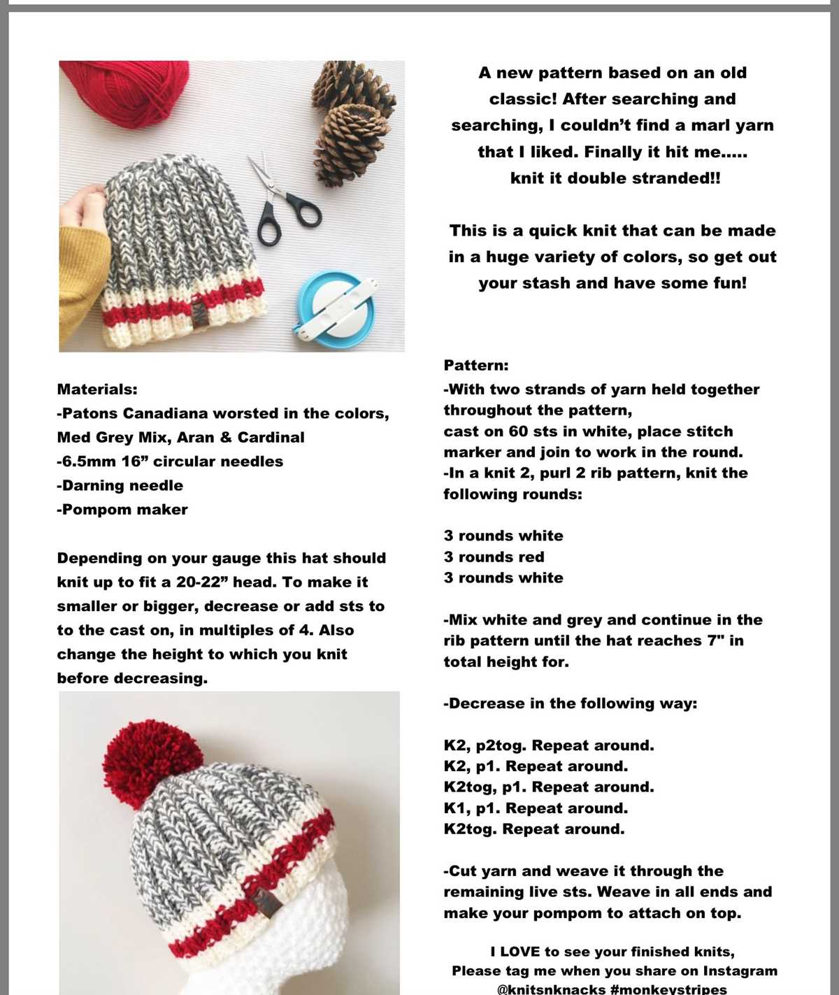 Worsted knit hat pattern