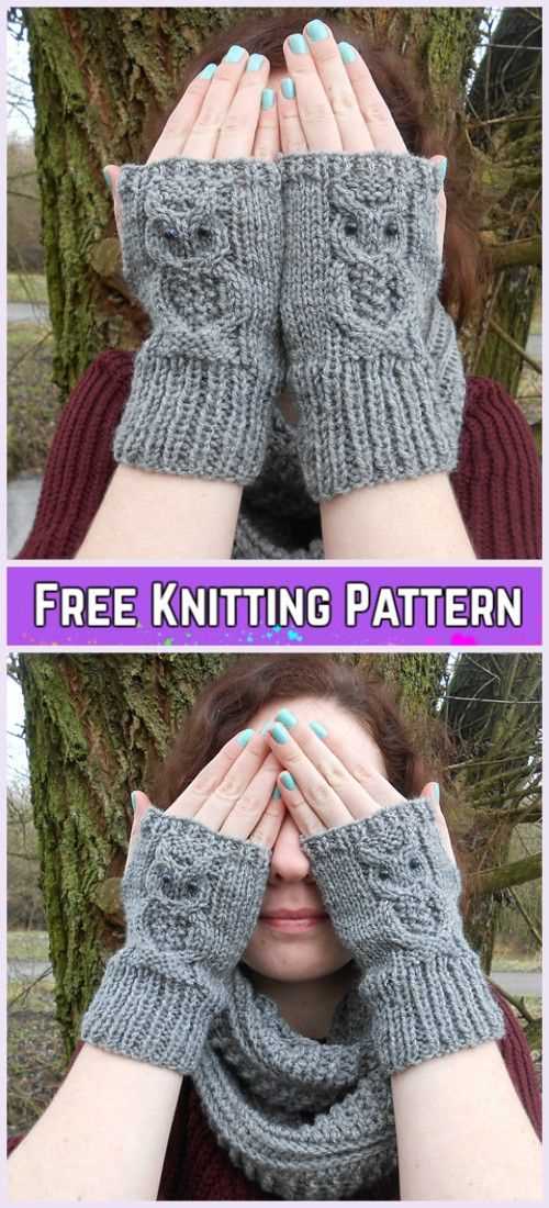 Free owl fingerless gloves knitting pattern