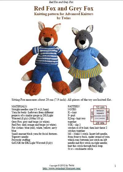 Free fox toy knitting pattern