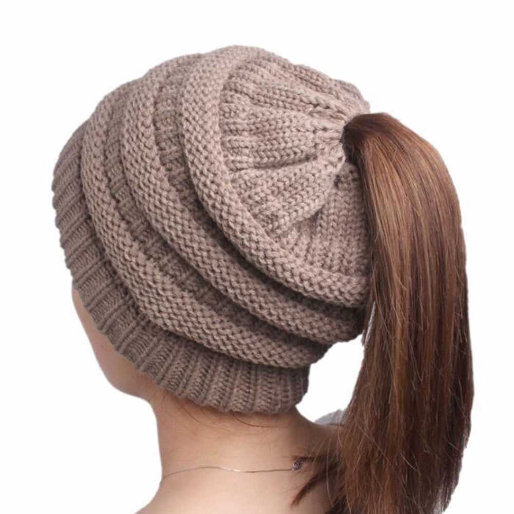 Knit hat pattern with hole for ponytail