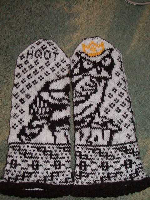Owl mittens knitting pattern