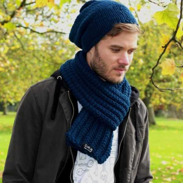 Knitting pattern for mens scarf and hat