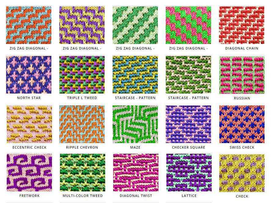 Knitting patterns using two colors