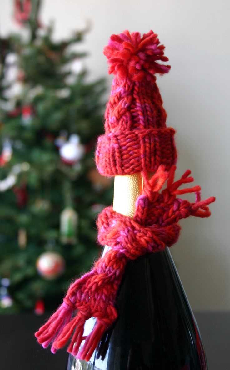 Free knitting pattern for wine bottle hat and scarf